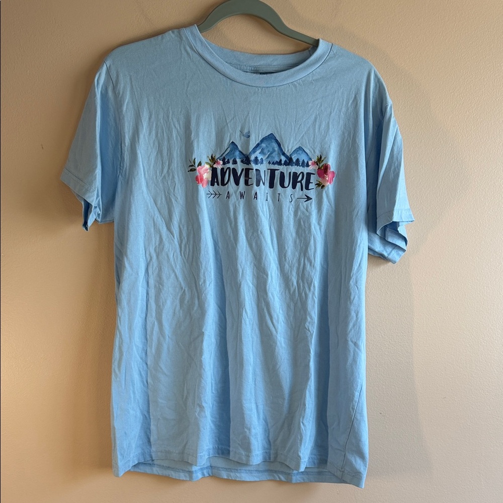 Adventure Awaits Light Blue Men's T-Shirt